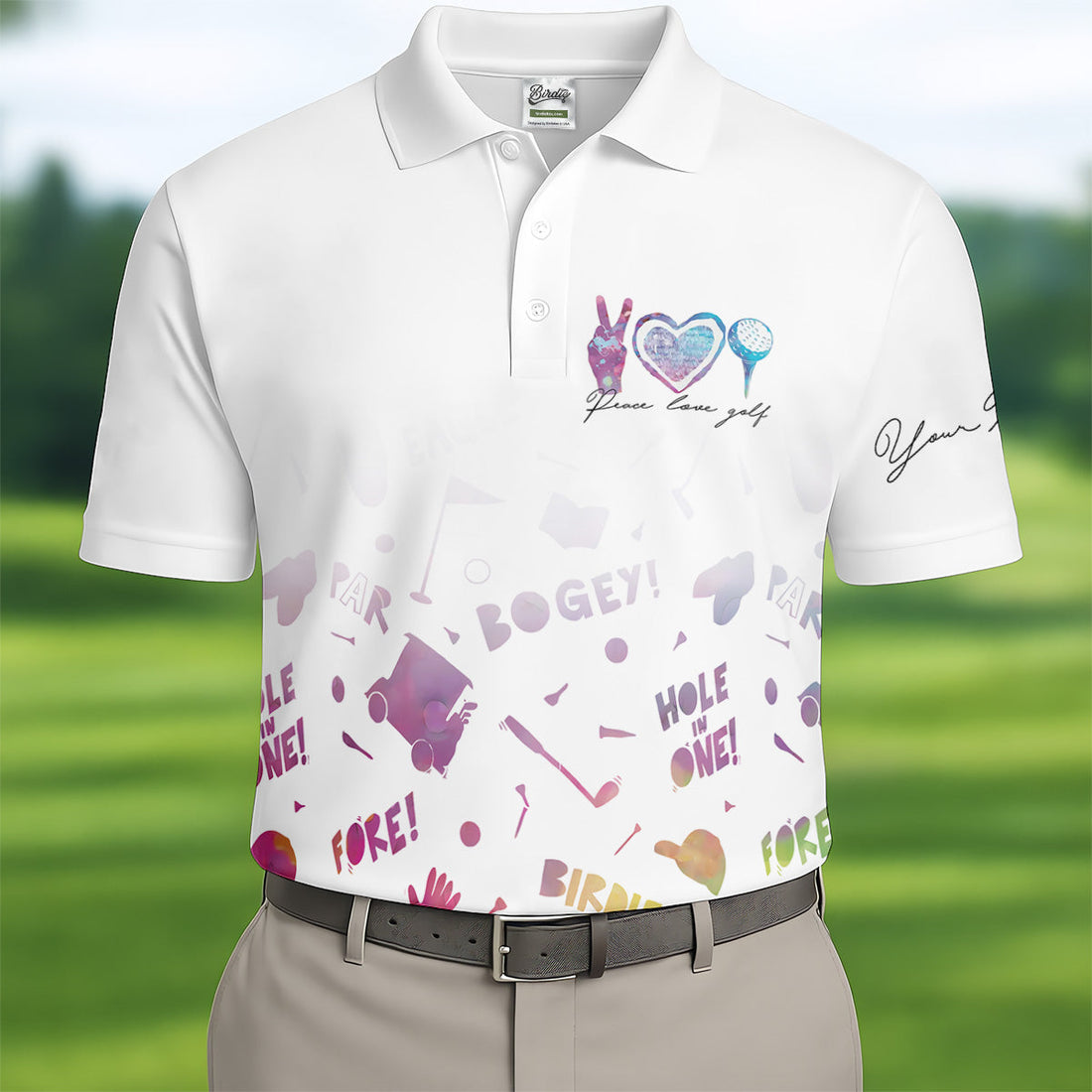Peace Love Golf Watercolor Shirt, White Polo Shirt Mens, Golf Accessories For Men, Hole In One
