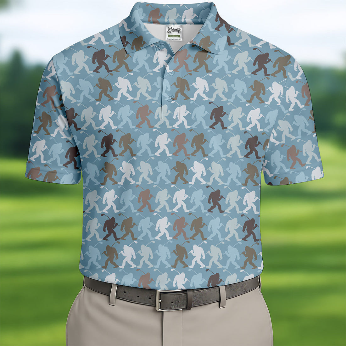 Bigfoot Silhouette Pattern Fun Golf Shirts For Men, Unique Gift For Golfer, Men's Golf Polo