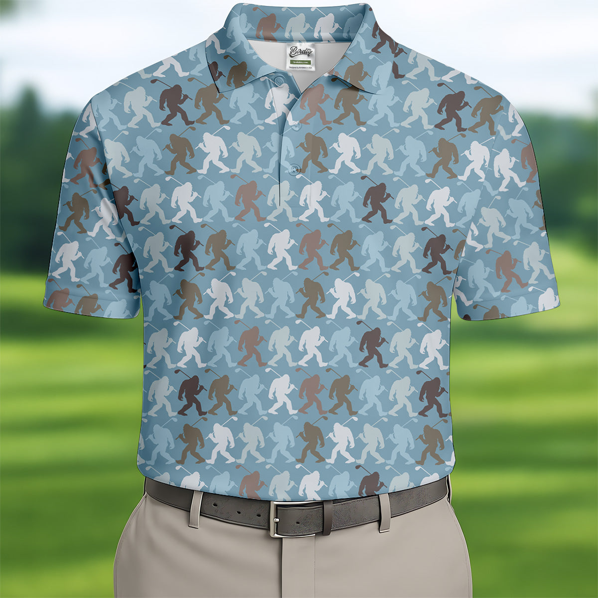 Bigfoot Silhouette Pattern Fun Golf Shirts For Men, Unique Gift For Golfer, Men's Golf Polo