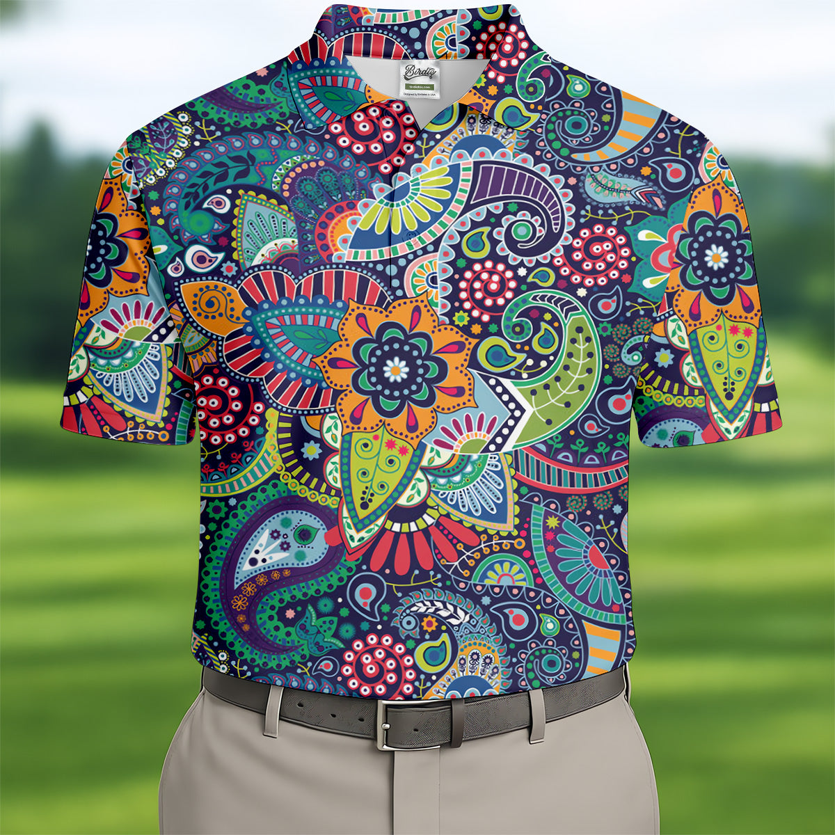 Colorful Paisley Men Polo, Mens Paisley Shirts, Mens Golf Polo Shirts, Golf Gift For Men