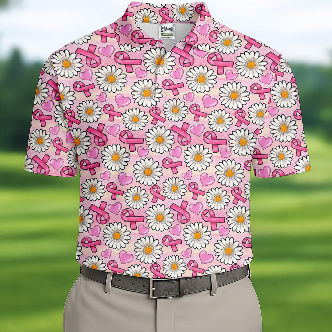 Daisy Pink Breast Cancer Golf Shirt, Mens Golf Polo Shirts, White Polo Shirt Mens, Golfing Apparel
