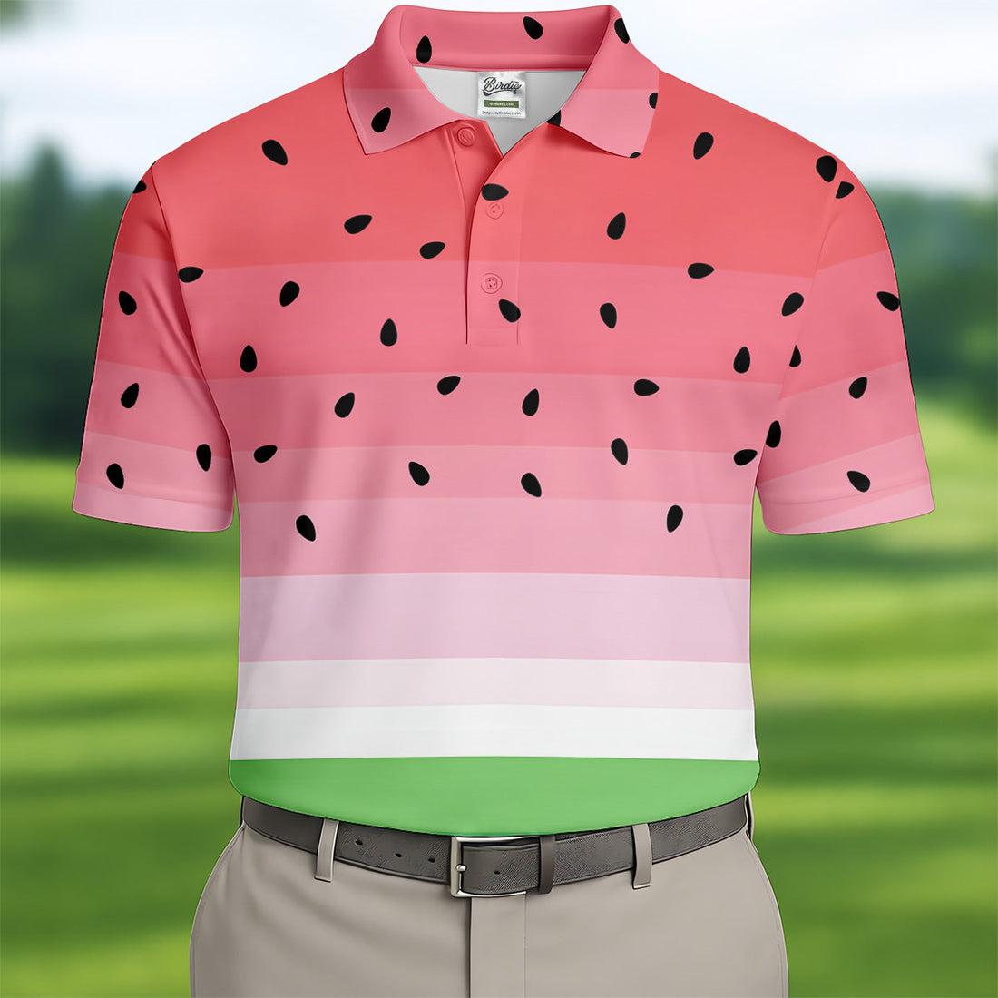 Watermelon Summer Mens Golf Polo Shirts, Pink Golf Shirt, Unique Gift For Golfer, Golfing Apparel