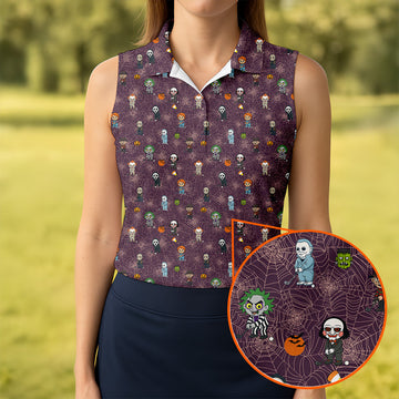 Funny Horror Character Purple Golf Polo Shirt, Horror Movie Shirt, Halloween Golf Shirt, Womens Golf Polo