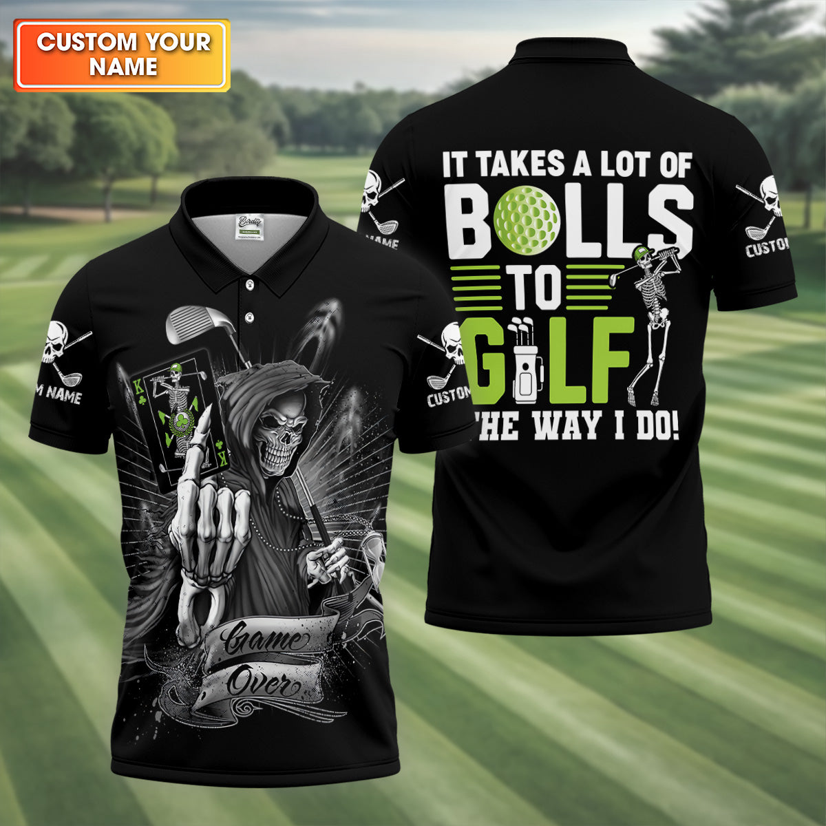 It Takes a Lot of Balls to Golf the Way I Do Funny Skeleton Golf Tops For Men, Men Black Polo, Golfing Apparel