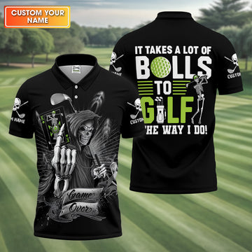 It Takes a Lot of Balls to Golf the Way I Do Funny Skeleton Golf Tops For Men, Men Black Polo, Golfing Apparel