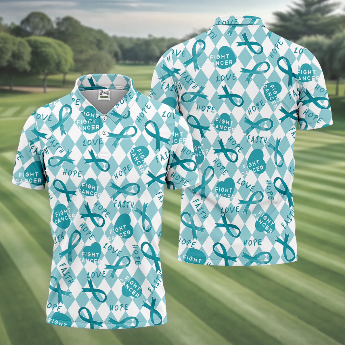 Ovarian Cancer Awareness Teal Ribbon Golf Tops For Men, Cancer Awareness Shirt, Golfing Apparel