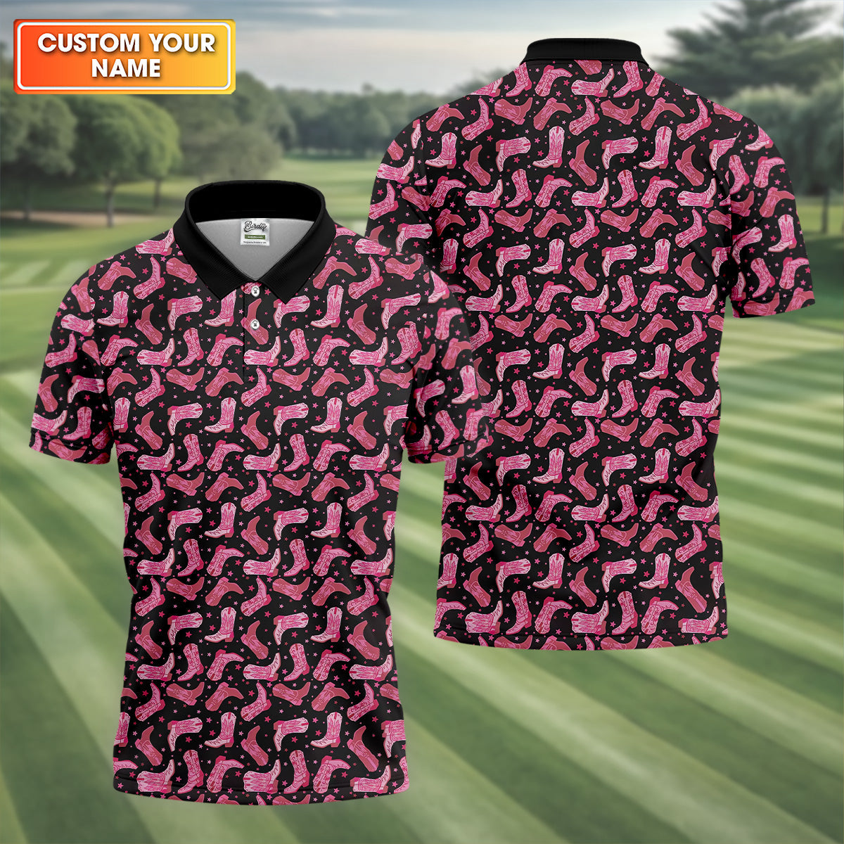 Pink Cowboy Golf Shirt, Western Golf Shirt, Men's Long Seeve Golf Shirts, Golf Gifts For Men