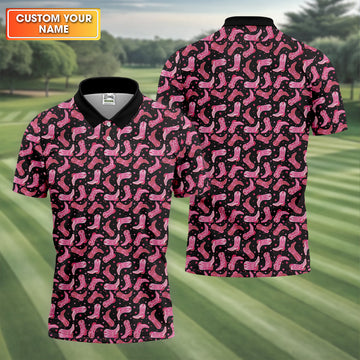 Pink Cowboy Golf Shirt, Western Golf Shirt, Men's Long Seeve Golf Shirts, Golf Gifts For Men