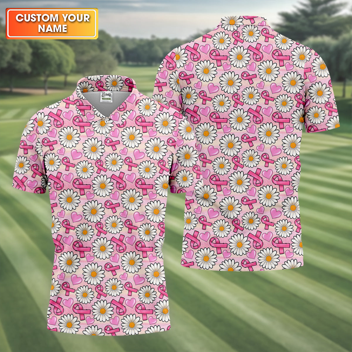 Daisy Pink Breast Cancer Golf Shirt, Mens Golf Polo Shirts, White Polo Shirt Mens, Golfing Apparel