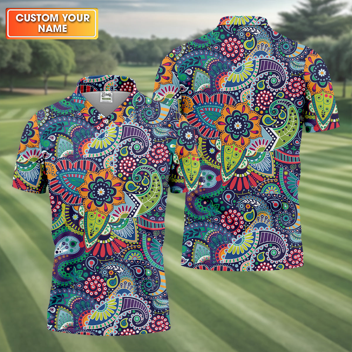 Colorful Paisley Men Polo, Mens Paisley Shirts, Mens Golf Polo Shirts, Golf Gift For Men