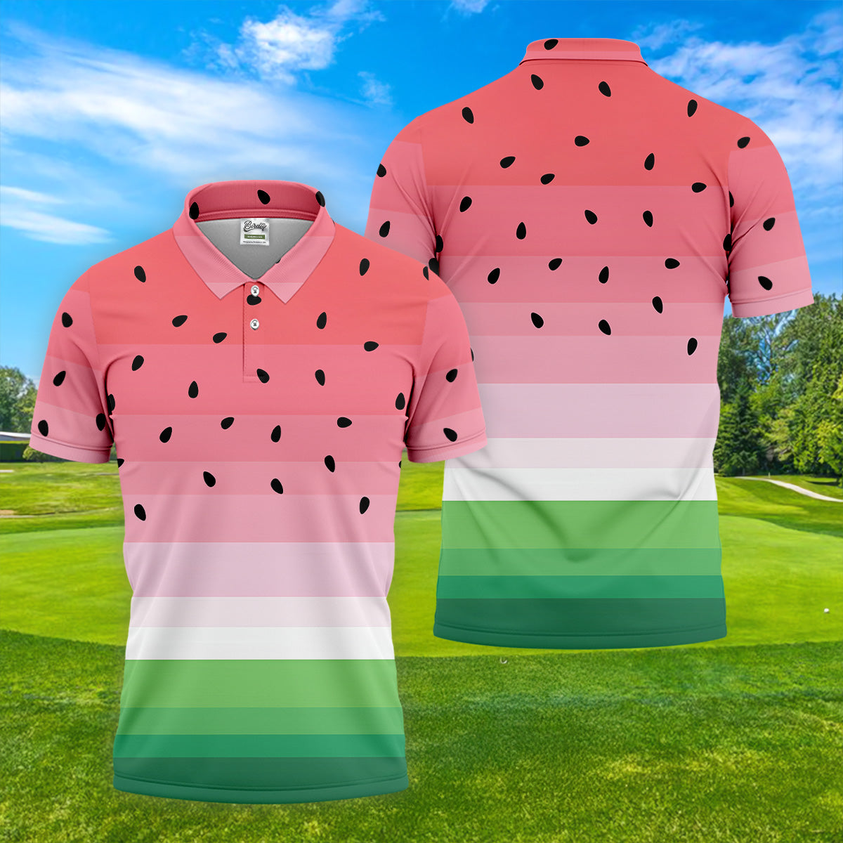 Watermelon Summer Mens Golf Polo Shirts, Pink Golf Shirt, Unique Gift For Golfer, Golfing Apparel