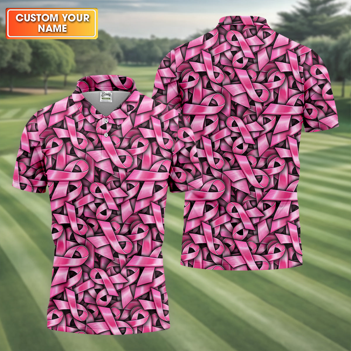 Pink And Black Breast Cancer Golf Shirt, Mens Golf Polo Shirts, White Polo Shirt Mens, Golfing Apparel