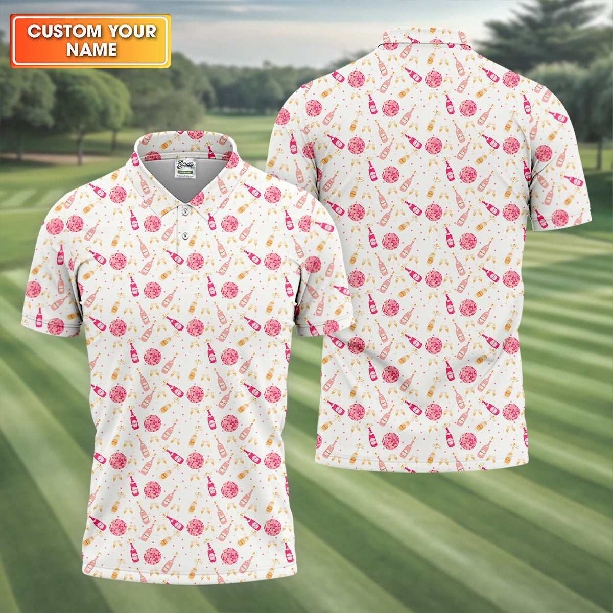 Champagne Pink Mens Pink Golf Polo, Bachelorette Shirts, Fun Golf Shirts For Men, Golfing Apparel