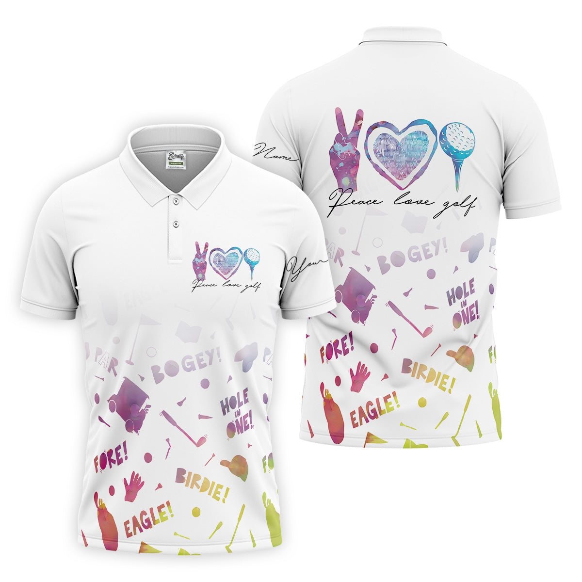 Peace Love Golf Watercolor Shirt, White Polo Shirt Mens, Golf Accessories For Men, Hole In One