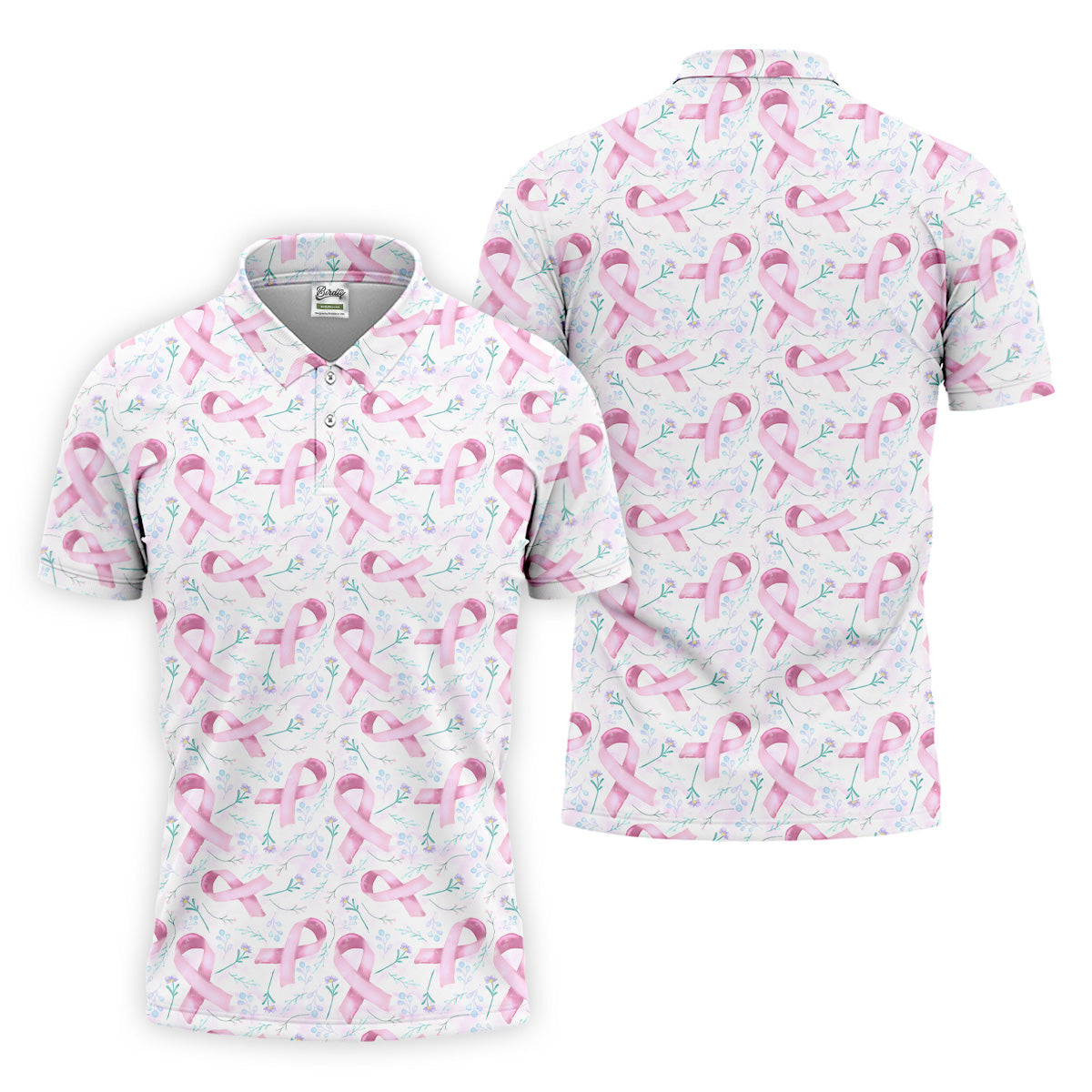 Pink Floral Breast Cancer Golf Shirt, Mens Golf Polo Shirts, White Polo Shirt Mens, Golfing Apparel