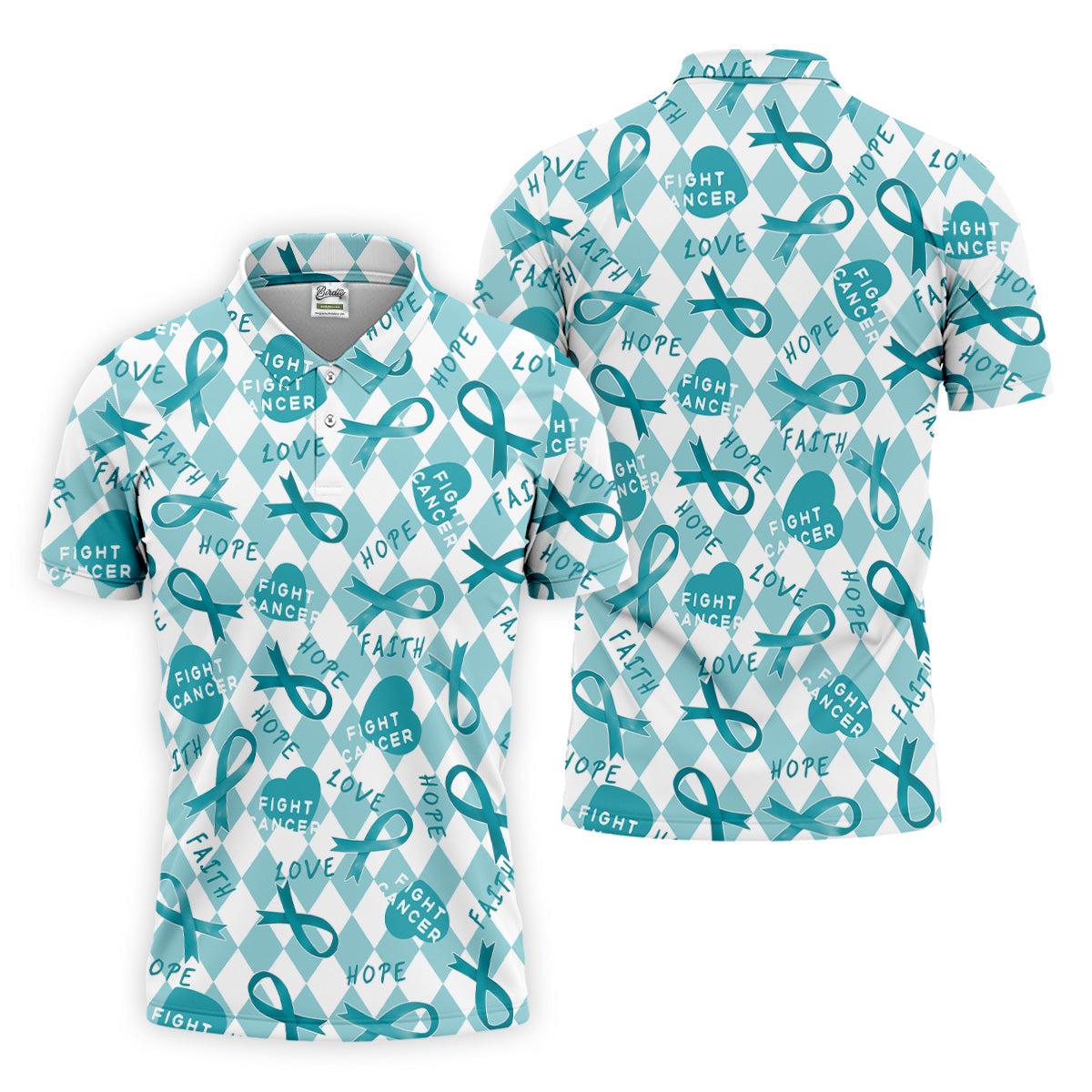 Ovarian Cancer Awareness Teal Ribbon Golf Tops For Men, Cancer Awareness Shirt, Golfing Apparel