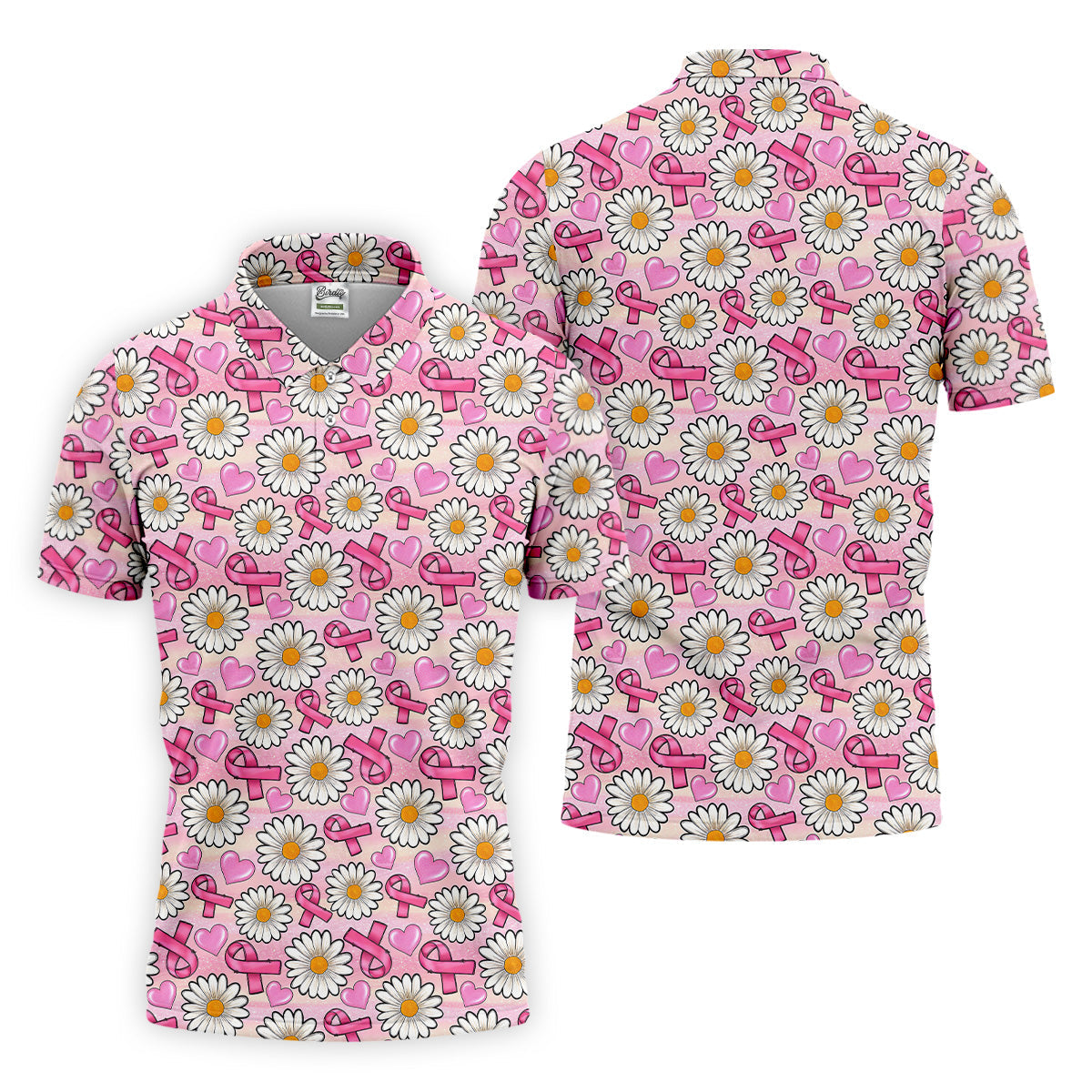 Daisy Pink Breast Cancer Golf Shirt, Mens Golf Polo Shirts, White Polo Shirt Mens, Golfing Apparel