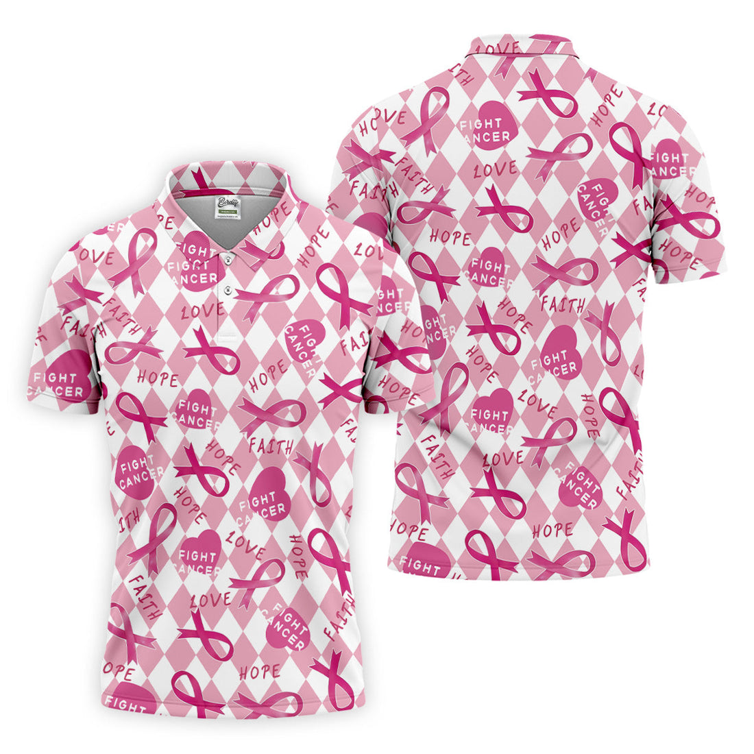 Faith Hope Fight Cancer Men's Golf Shirt, Breast Cancer Awareness Shirt, Golf Shirts For Men