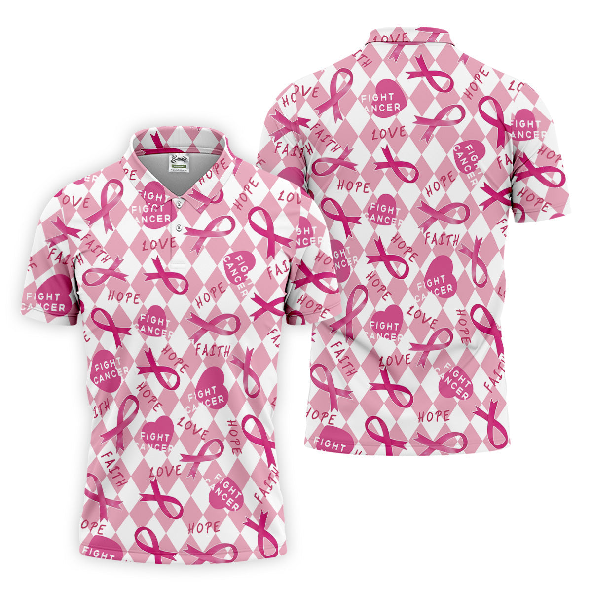 Faith Hope Fight Cancer Men's Golf Shirt, Breast Cancer Awareness Shirt, Golf Shirts For Men