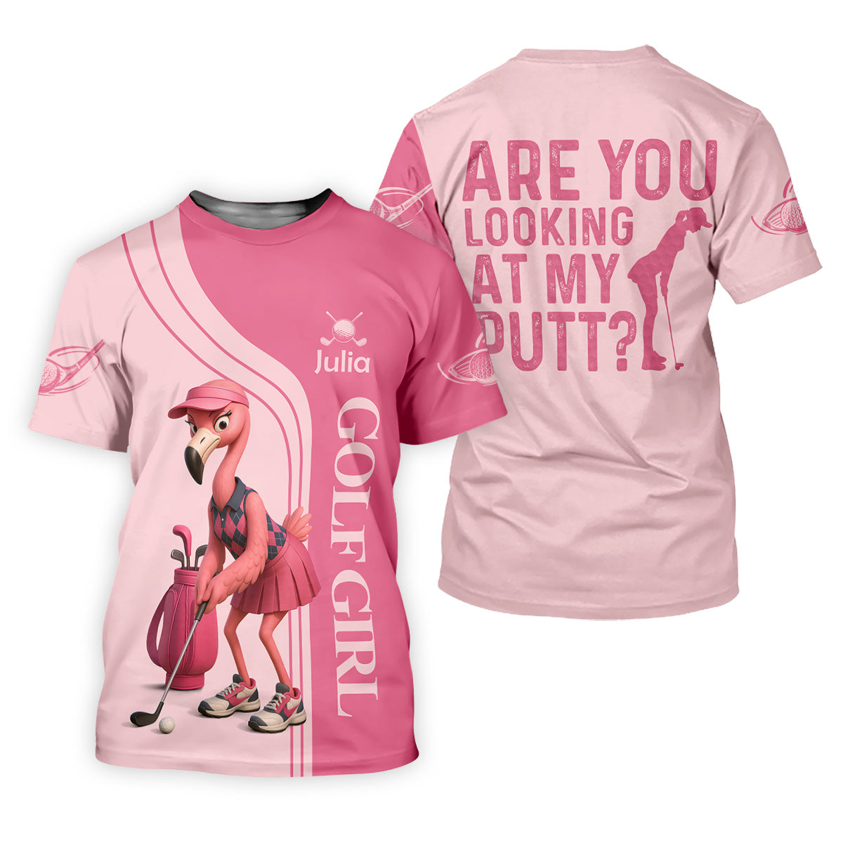 Are You Looking At My Putt Funny Flamingo Pink Golf Shirt, Ladies Golf Polos, Cool Golf Gift
