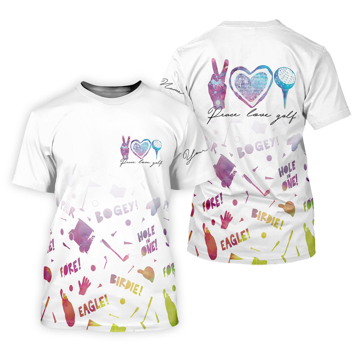 Peace Love Golf Watercolor Shirt, White Polo Shirt Mens, Golf Accessories For Men, Hole In One