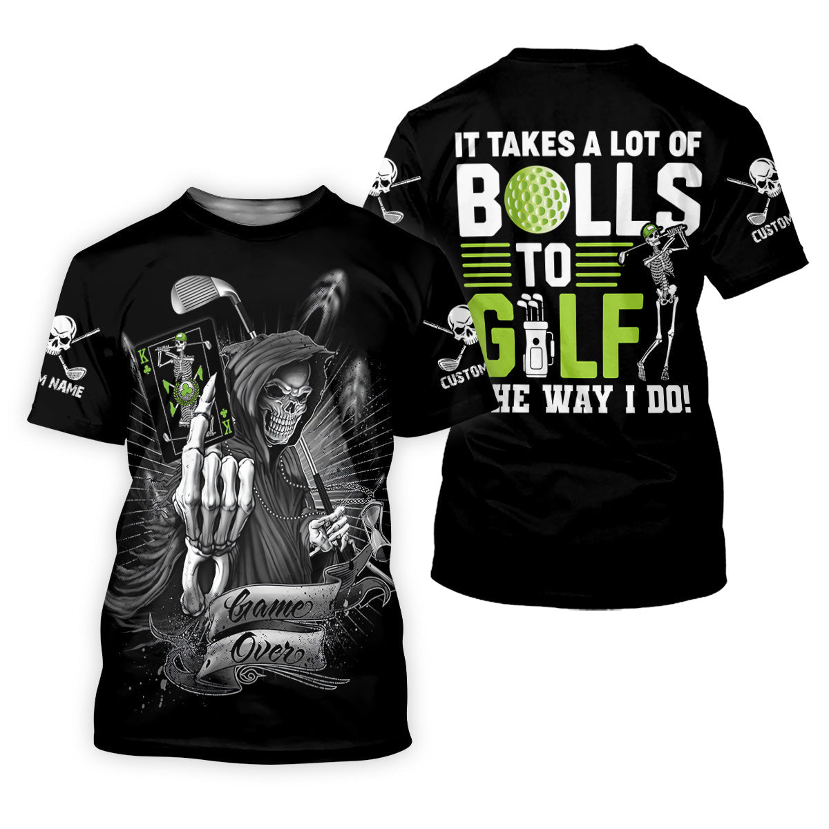 It Takes a Lot of Balls to Golf the Way I Do Funny Skeleton Golf Tops For Men, Men Black Polo, Golfing Apparel