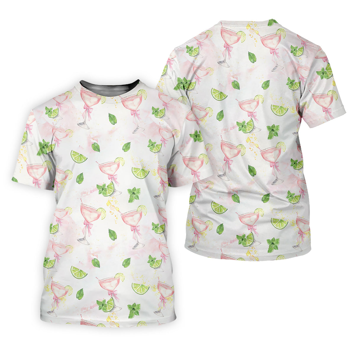 Margarita Ladies Golf Tops, Coquette Aesthetic Cocktail Womens Golf Tops, Pink Drink Patterned Golf Shirts