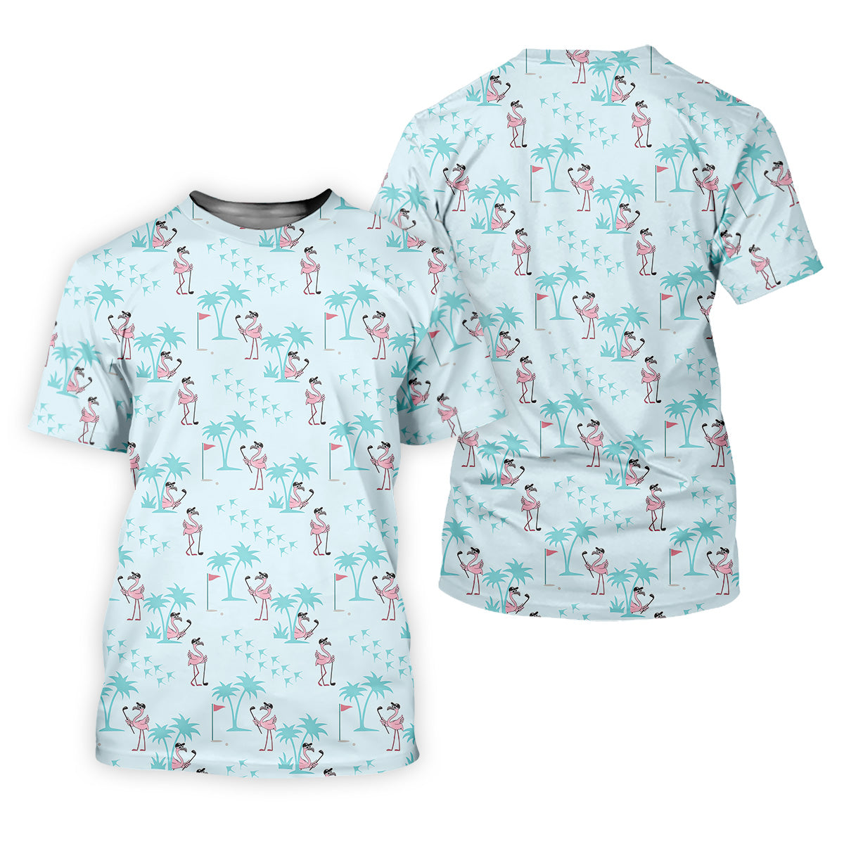 Tropical Flamingo Blue Golf Shirt, Short Sleeve Button Down, Men Polo, Golf Gift For Men