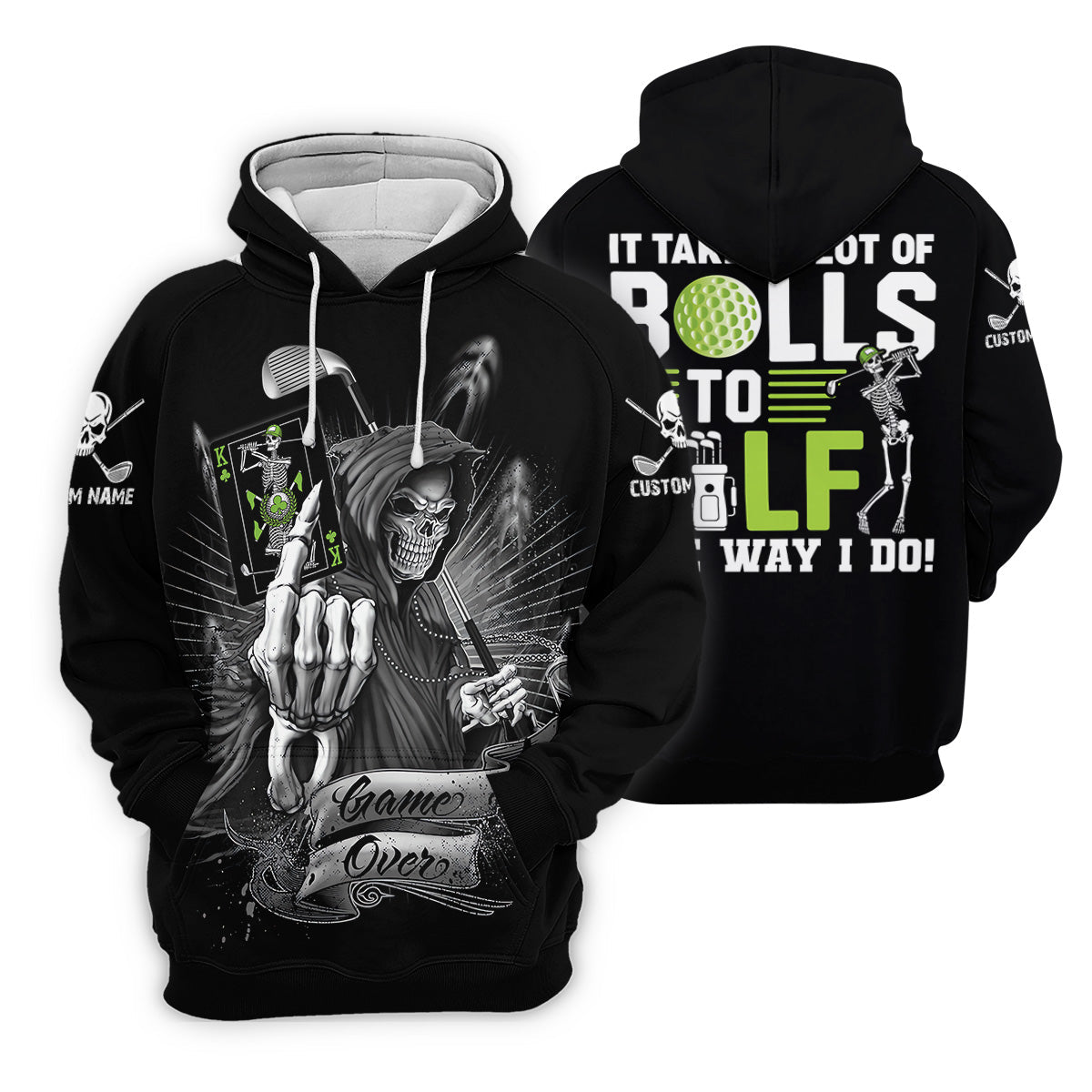 It Takes a Lot of Balls to Golf the Way I Do Funny Skeleton Golf Tops For Men, Men Black Polo, Golfing Apparel