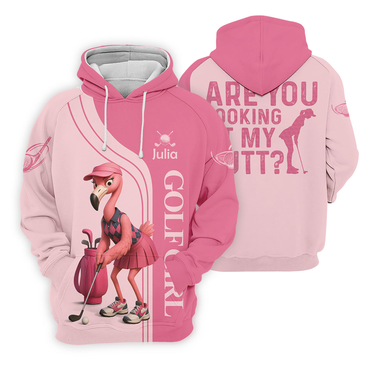 Are You Looking At My Putt Funny Flamingo Pink Golf Shirt, Ladies Golf Polos, Cool Golf Gift