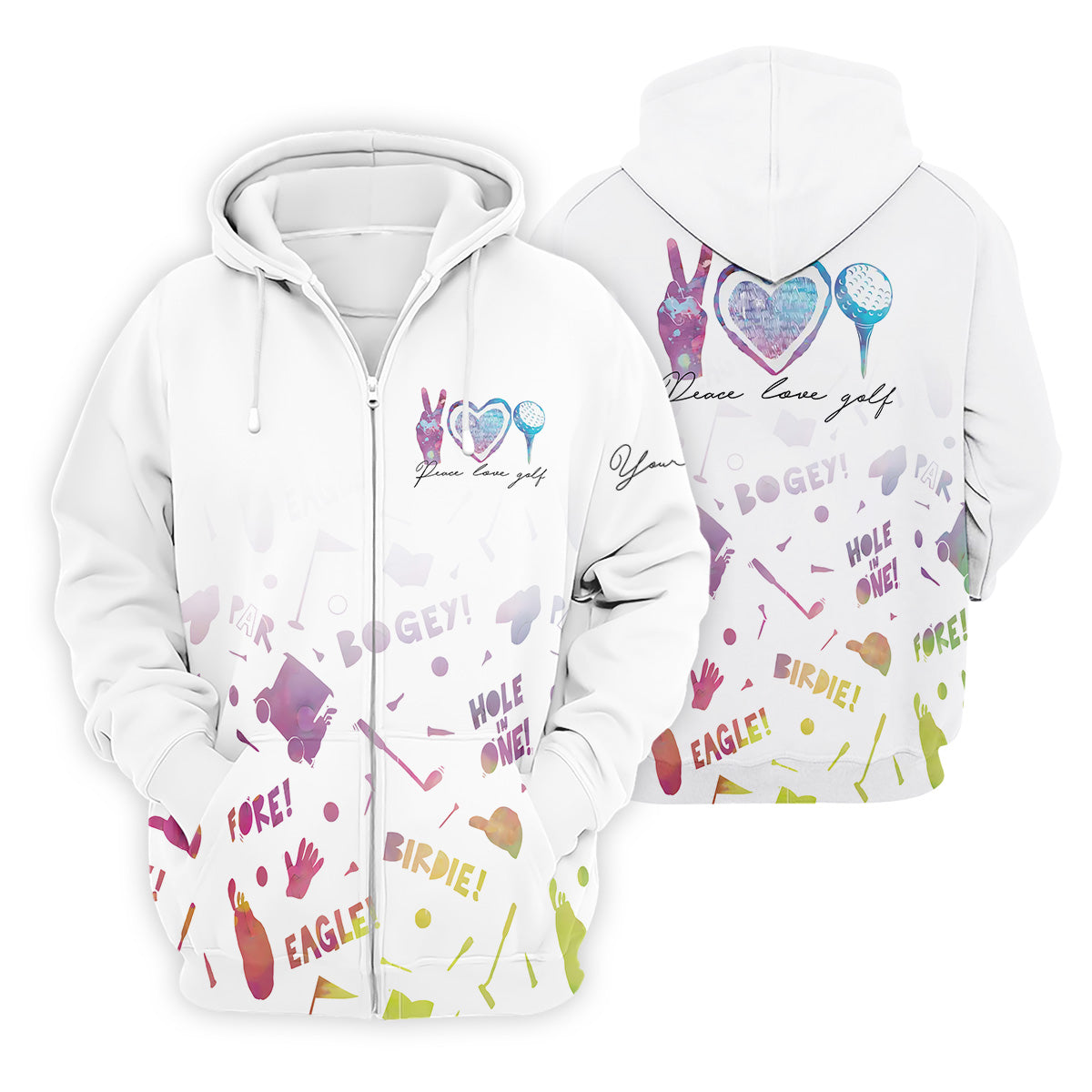 Peace Love Golf Watercolor Shirt, White Polo Shirt Mens, Golf Accessories For Men, Hole In One