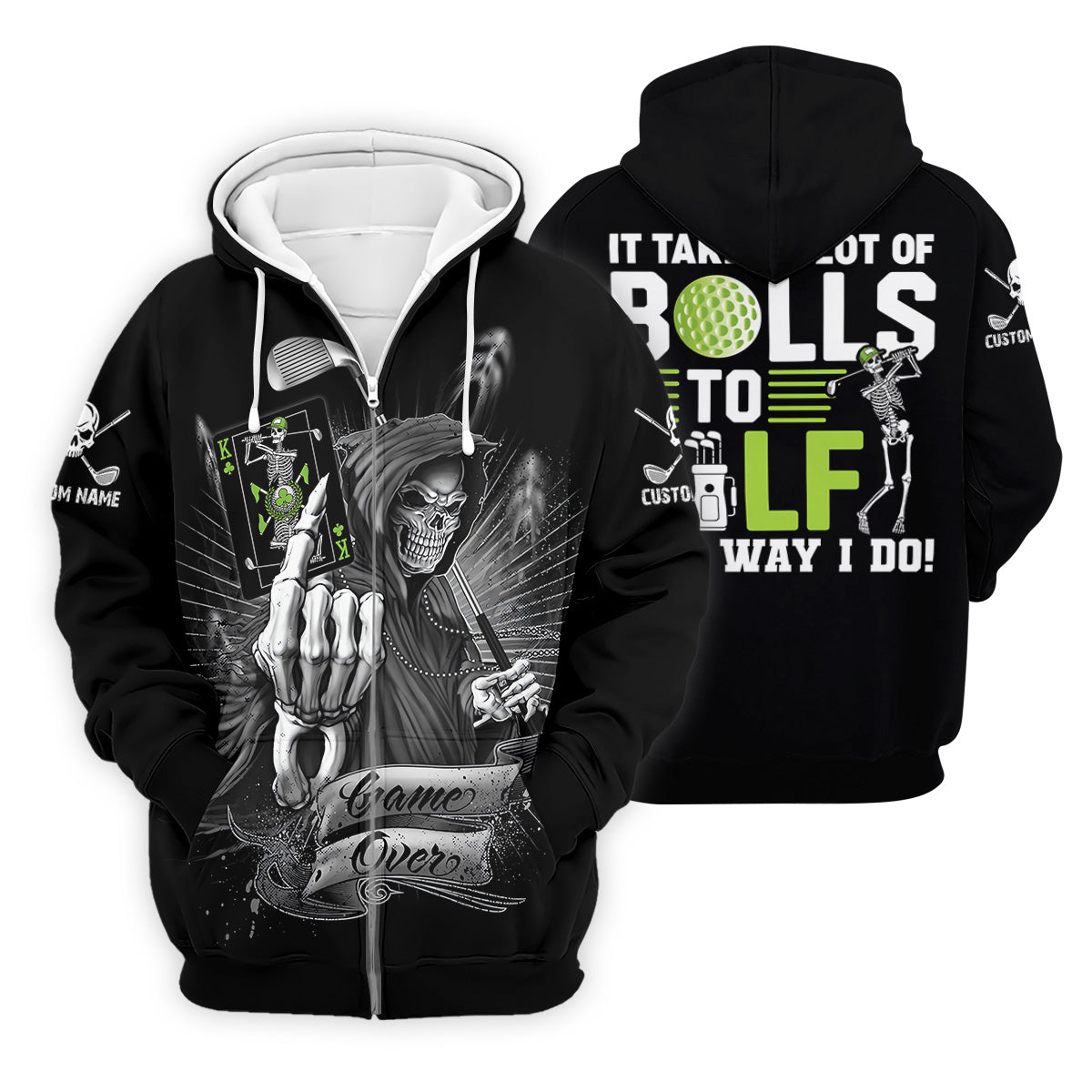 It Takes a Lot of Balls to Golf the Way I Do Funny Skeleton Golf Tops For Men, Men Black Polo, Golfing Apparel