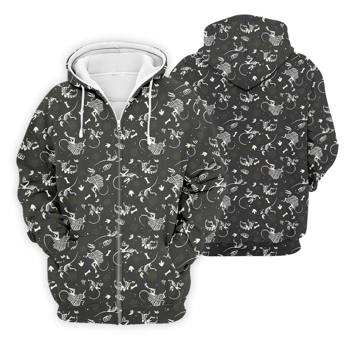 Dinosaur Golf Shirt, Funny Skeleton Patterned Golf Polos, Long Sleeve Golf Shirts, Men Golf Polo