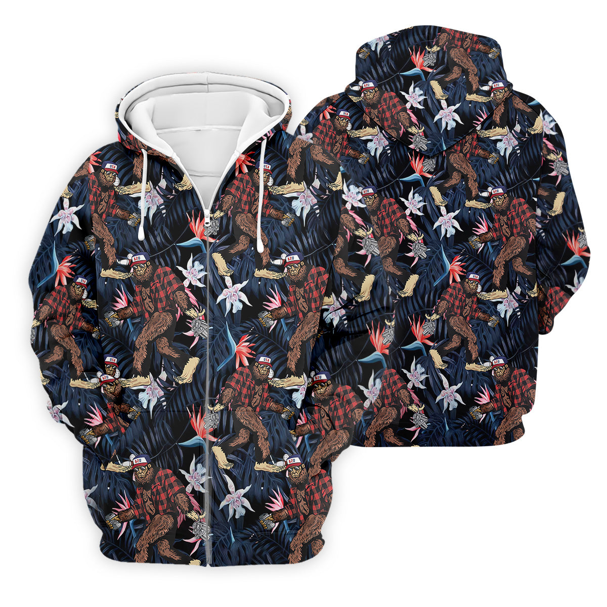 Abstract Floral Pattern Funny Bigfoot Shirt, Mens Golf Polo Shirts, Cool Golf Gifts, Golfing Apparel