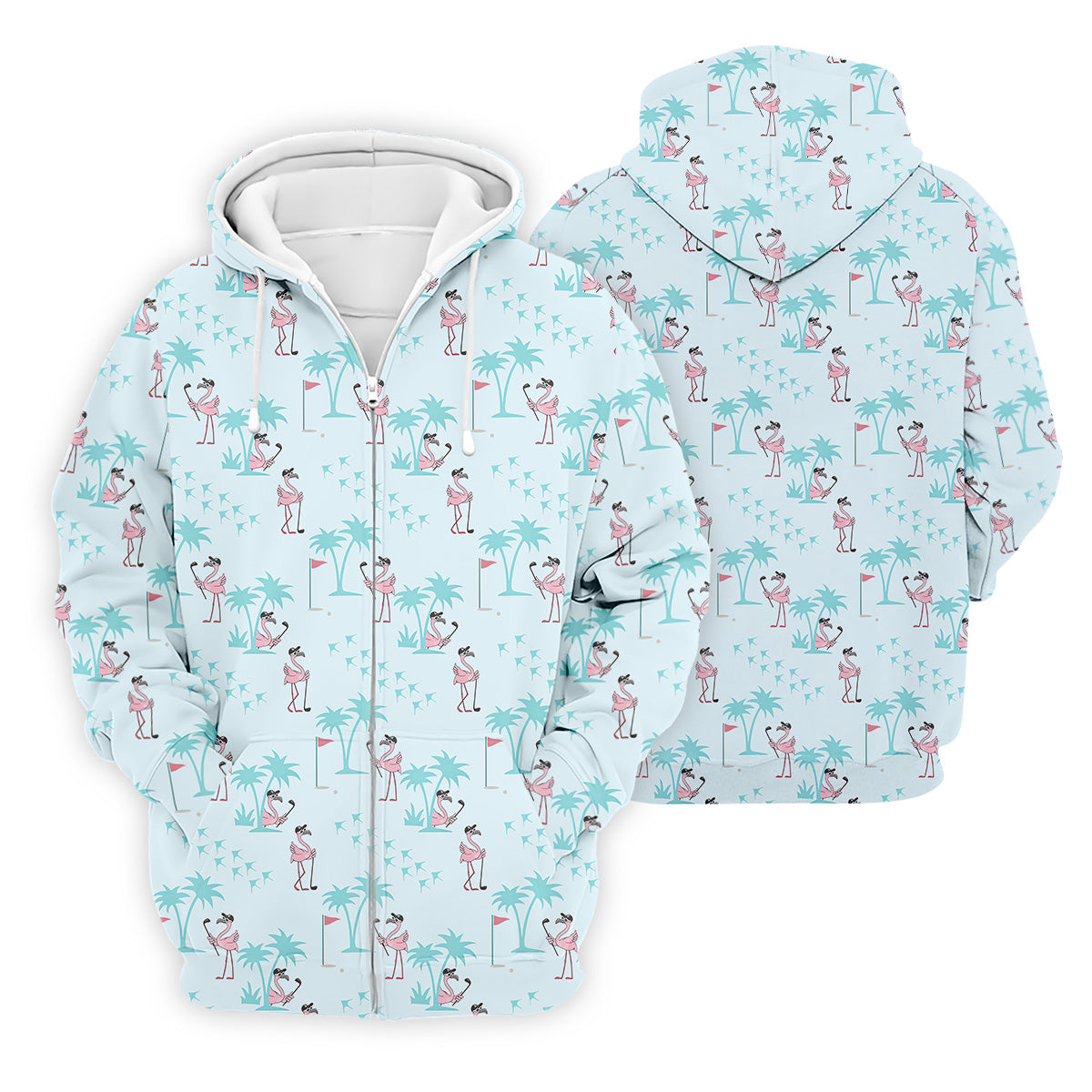 Tropical Flamingo Blue Golf Shirt, Short Sleeve Button Down, Men Polo, Golf Gift For Men