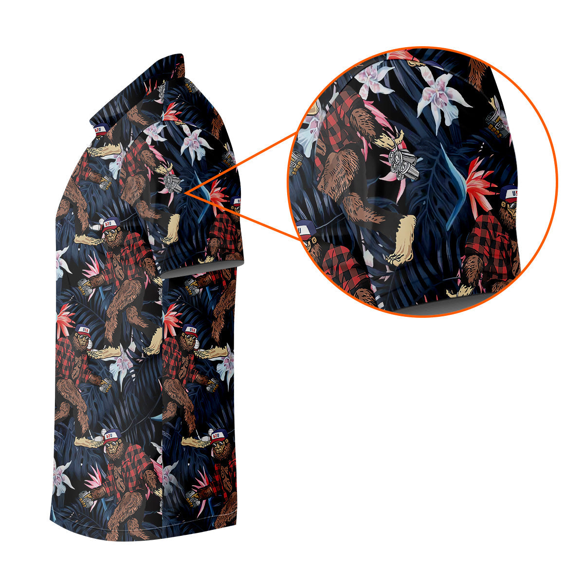 Abstract Floral Pattern Funny Bigfoot Shirt, Mens Golf Polo Shirts, Cool Golf Gifts, Golfing Apparel