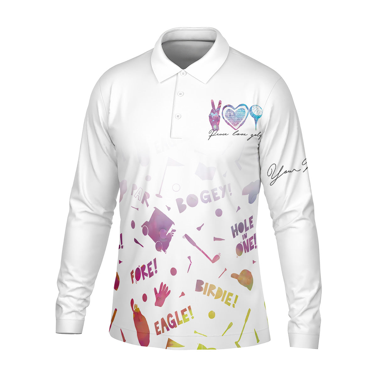 Peace Love Golf Watercolor Shirt, White Polo Shirt Mens, Golf Accessories For Men, Hole In One