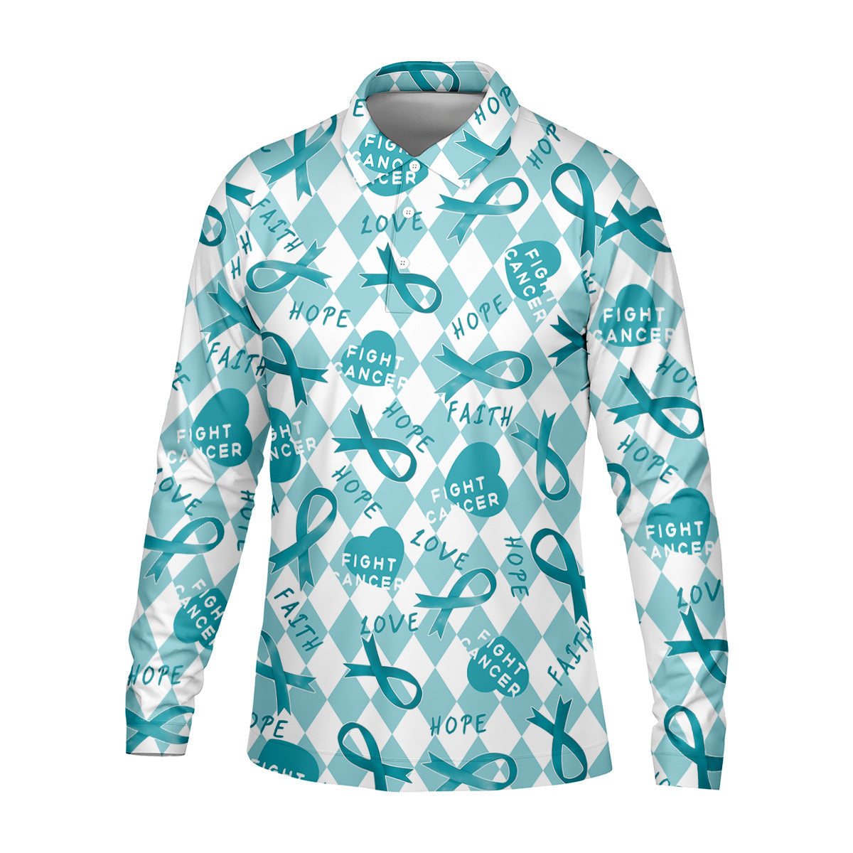 Ovarian Cancer Awareness Teal Ribbon Golf Tops For Men, Cancer Awareness Shirt, Golfing Apparel