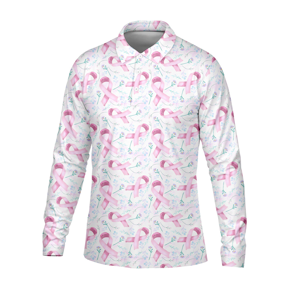 Pink Floral Breast Cancer Golf Shirt, Mens Golf Polo Shirts, White Polo Shirt Mens, Golfing Apparel
