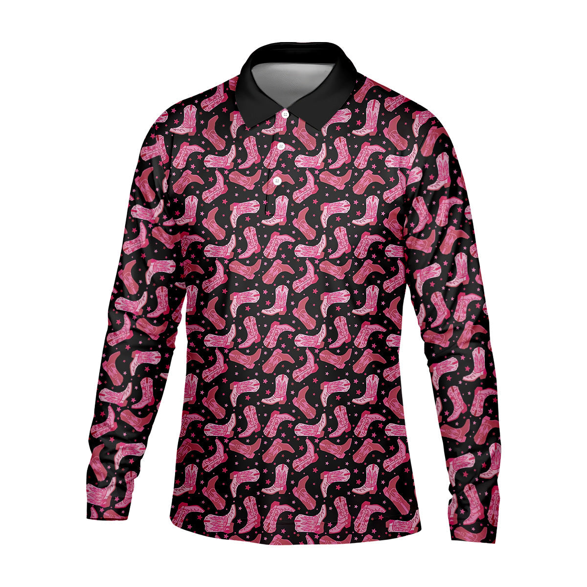 Pink Cowboy Golf Shirt, Western Golf Shirt, Men's Long Seeve Golf Shirts, Golf Gifts For Men
