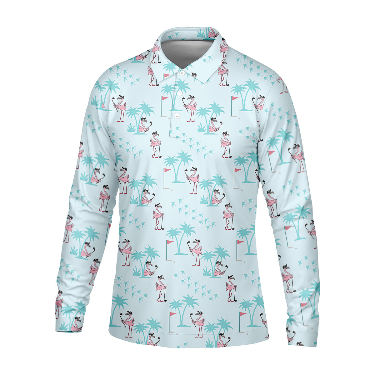 Tropical Flamingo Blue Golf Shirt, Short Sleeve Button Down, Men Polo, Golf Gift For Men