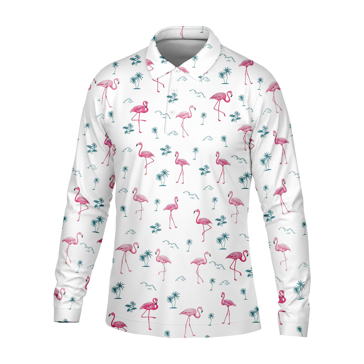 Flamingo Tropical White Polo Shirt Mens, Summer Polo Shirts, Unique Gift For Golfer