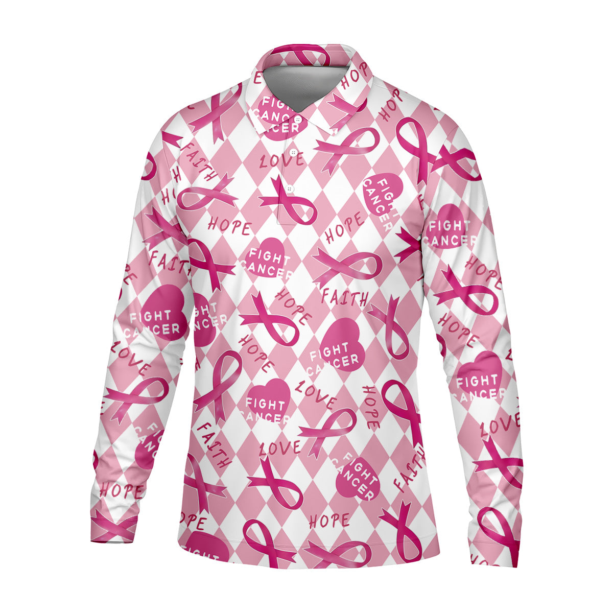 Faith Hope Fight Cancer Men's Golf Shirt, Breast Cancer Awareness Shirt, Golf Shirts For Men