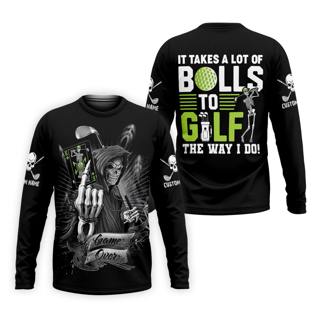 It Takes a Lot of Balls to Golf the Way I Do Funny Skeleton Golf Tops For Men, Men Black Polo, Golfing Apparel