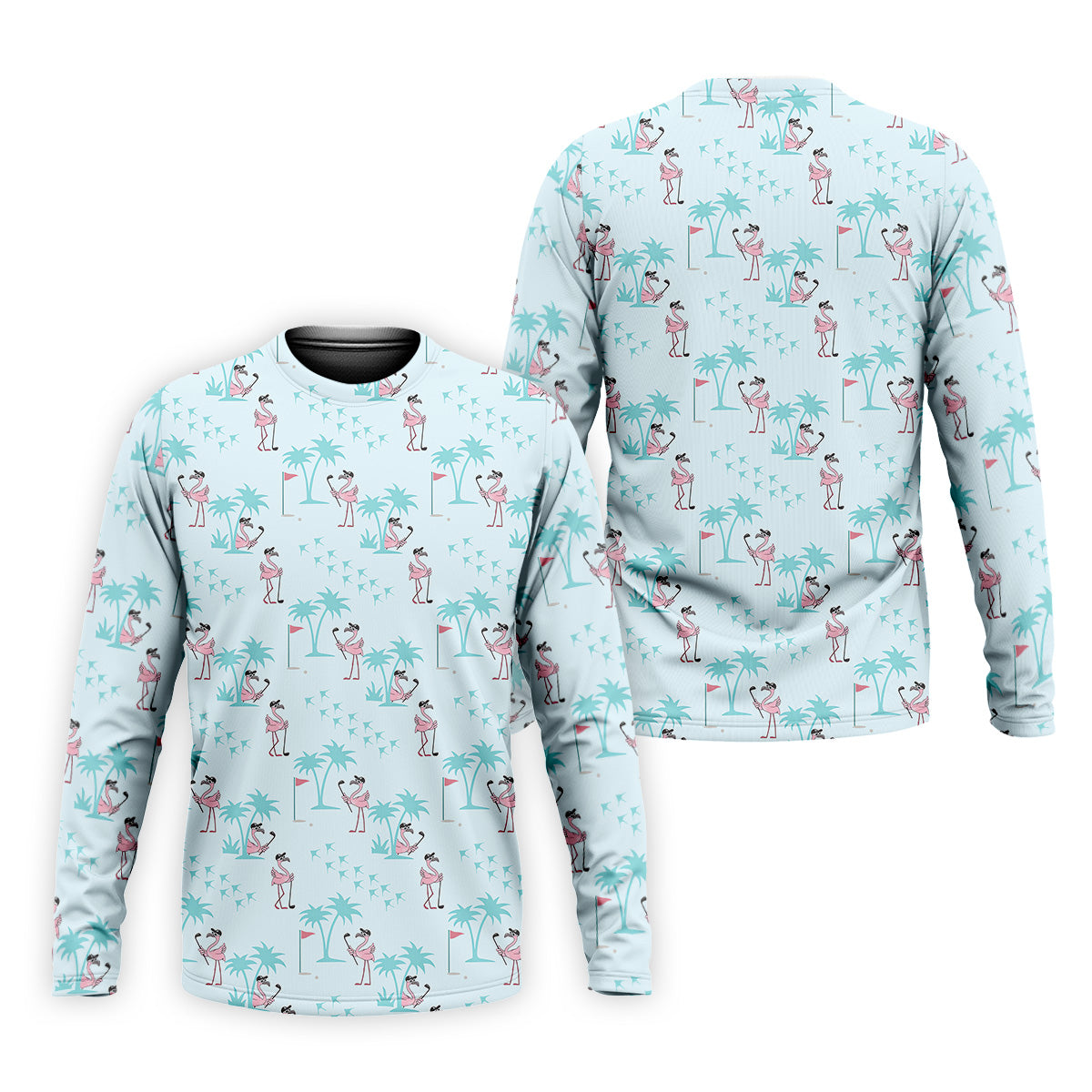 Tropical Flamingo Blue Golf Shirt, Short Sleeve Button Down, Men Polo, Golf Gift For Men