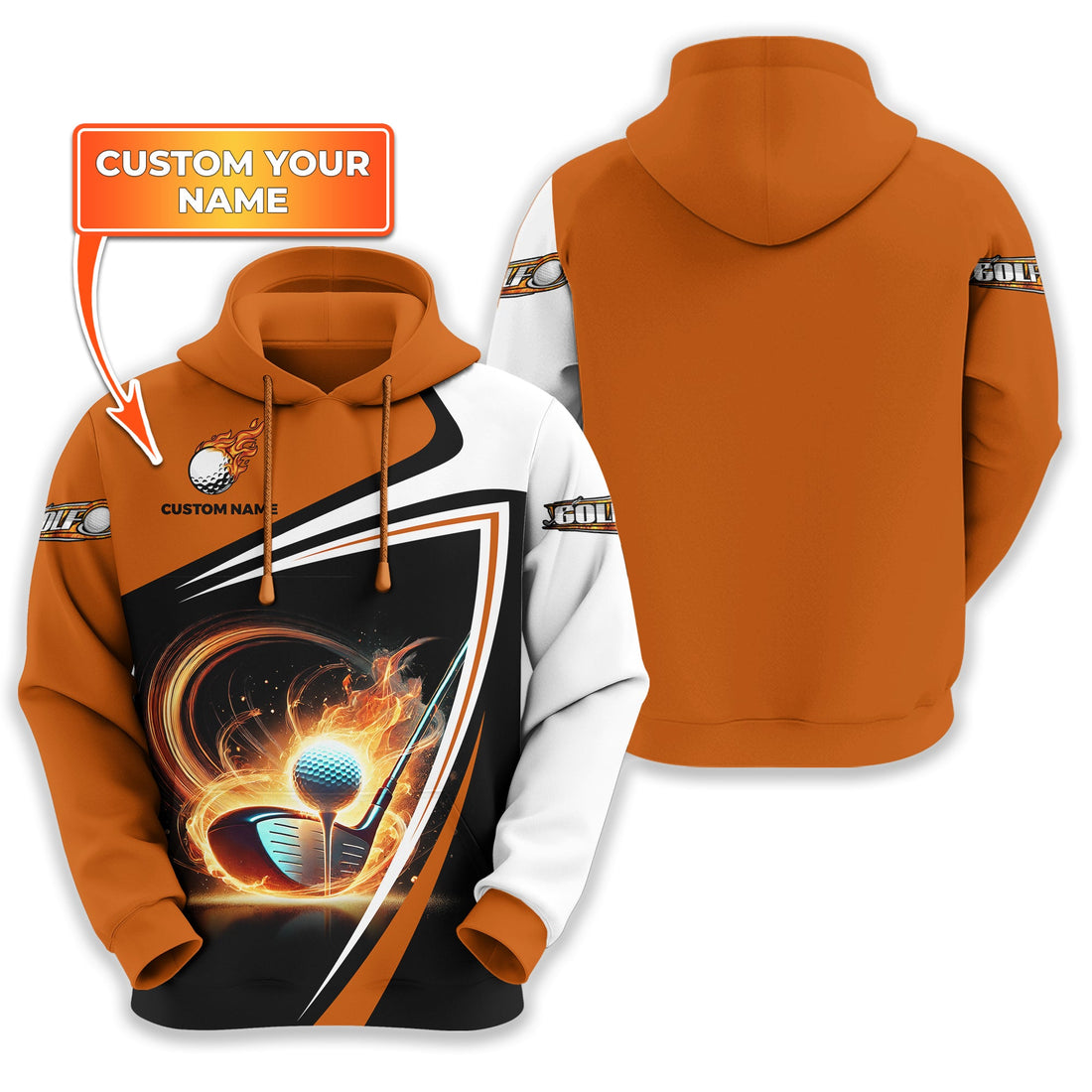 Golf Ball Fire Custom Name Men's Golf Polo Shirt, Golfing Apparel, Gift For Golfer