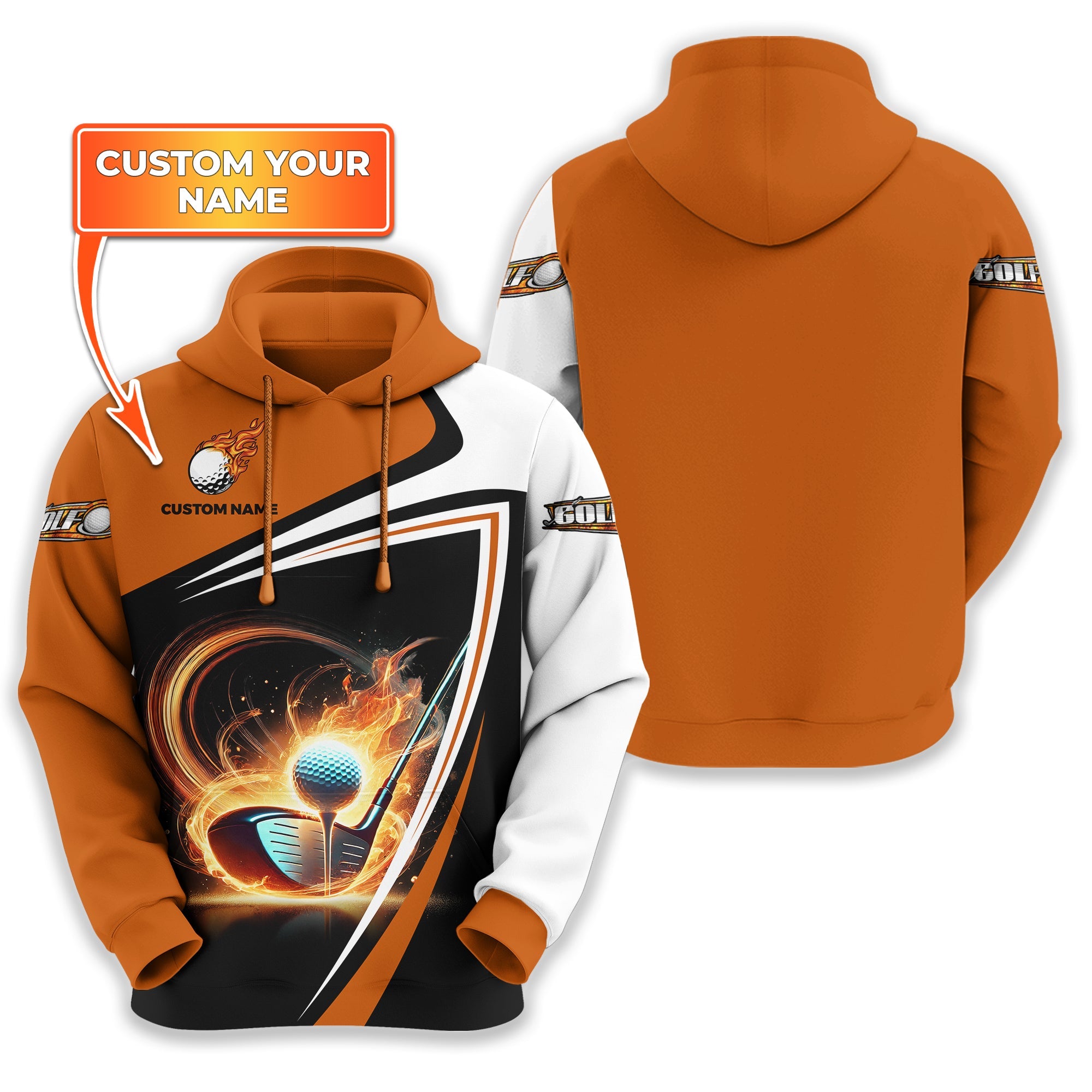 Golf Ball Fire Custom Name Men's Golf Polo Shirt, Golfing Apparel, Gift For Golfer