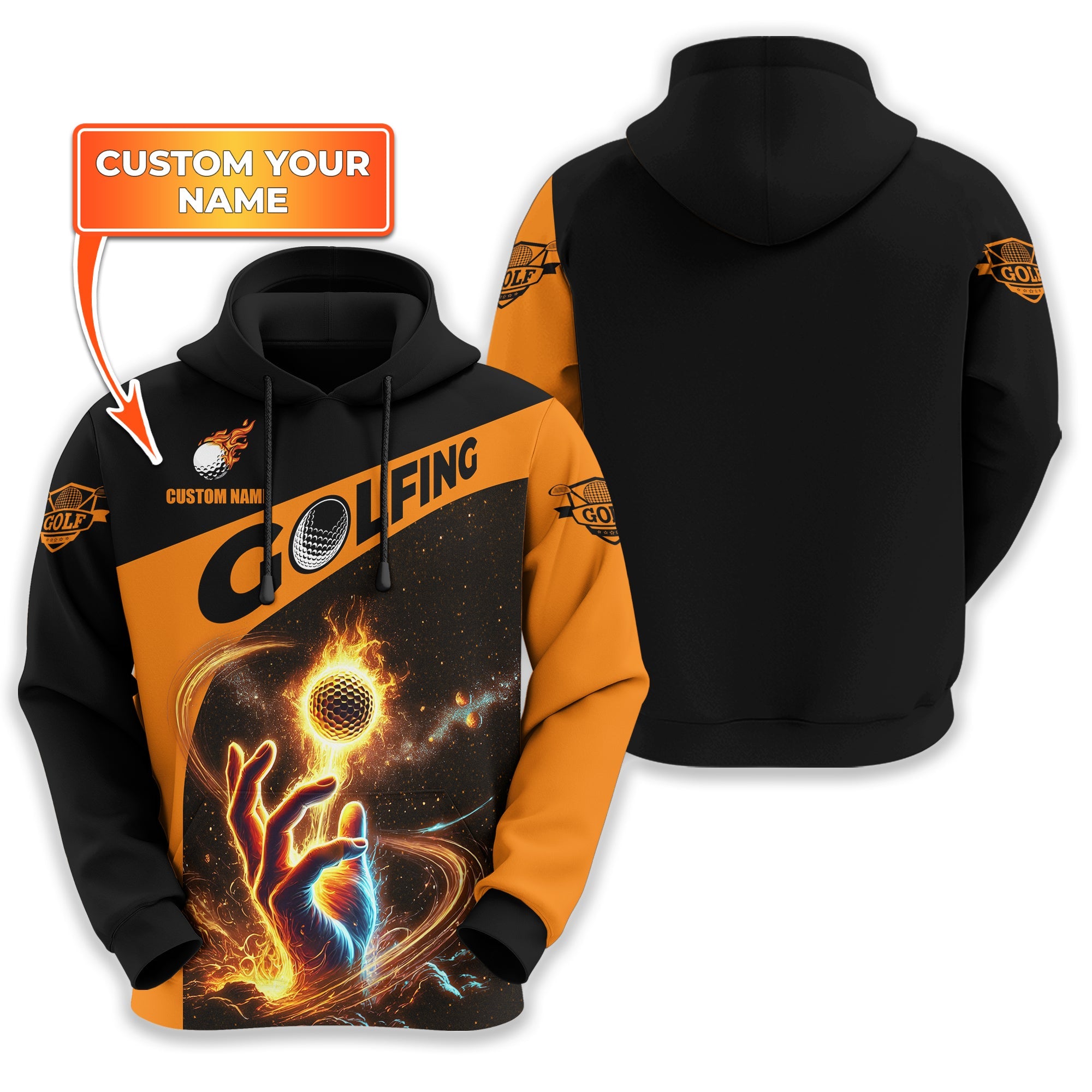 Fire Golf Ball Custom Men's Golf Polo Shirt, Golfing Apparel, Mens Golf Gift, Funny Golf Polo Shirts