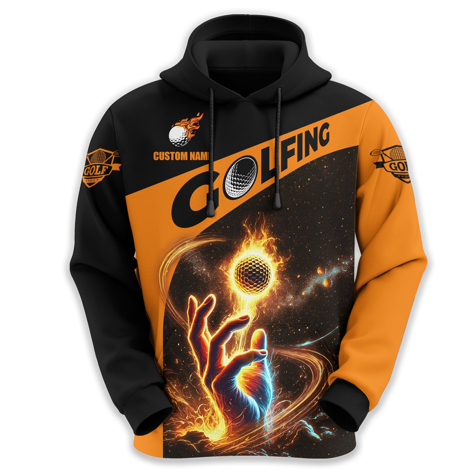 Fire Golf Ball Custom Men's Golf Polo Shirt, Golfing Apparel, Mens Golf Gift, Funny Golf Polo Shirts