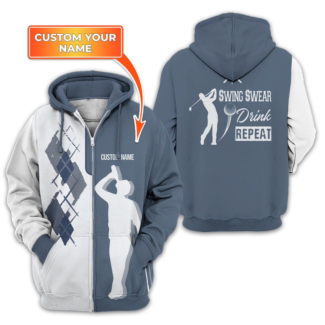 Swing Swear Drink Repeat Personalized Golf Polo Shirt, Golf Shirt For Men, Gift For Golfers